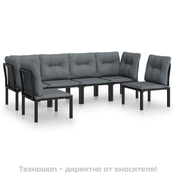 Градински лаундж комплект 6 части черно и сиво полиратан