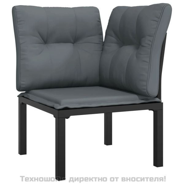 Градински лаундж комплект 5 части черно и сиво полиратан