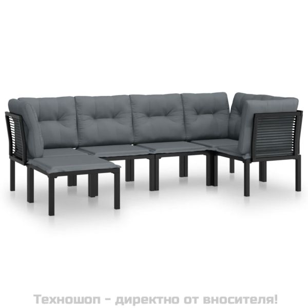 Градински лаундж комплект 6 части черно и сиво полиратан