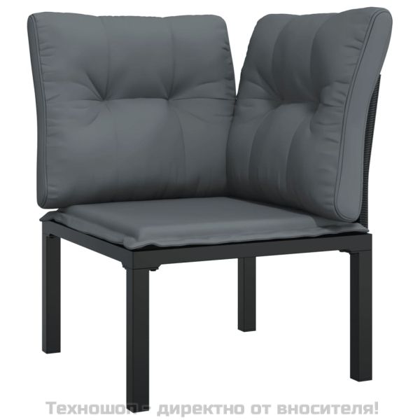 Градински лаундж комплект, 8 части, черно и сиво, полиратан