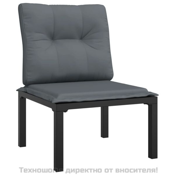 Градински лаундж комплект, 8 части, черно и сиво, полиратан