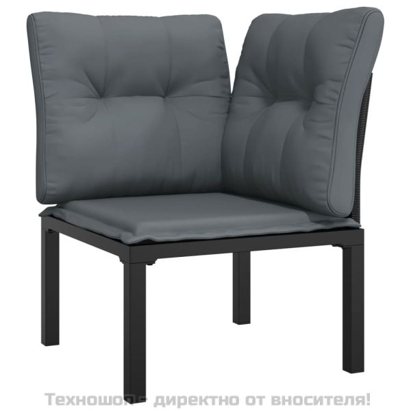 Градински лаундж комплект, 8 части, черно и сиво, полиратан