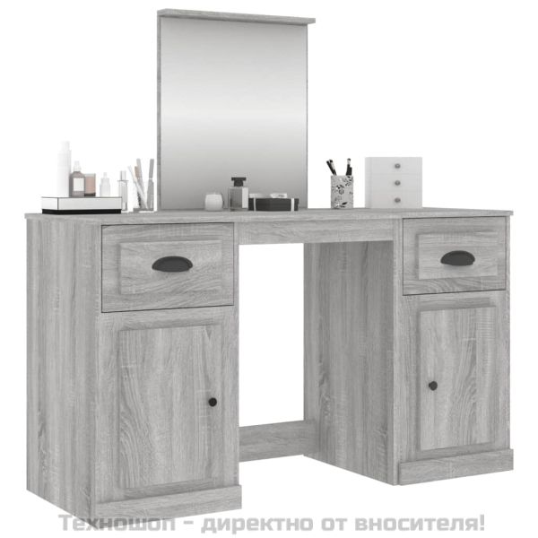 Комплект тоалетка с огледало, сив сонома, 130x50x132,5 см