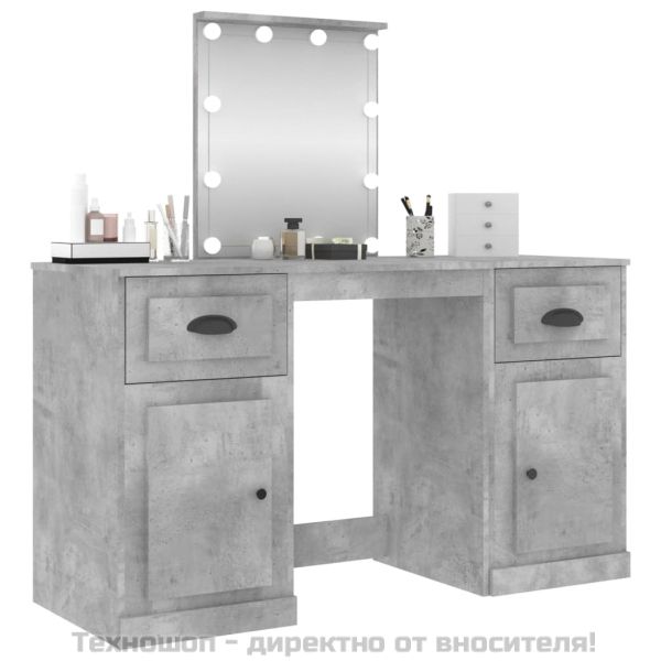 Тоалетка с LED, бетонно сива, 130x50x132,5 см