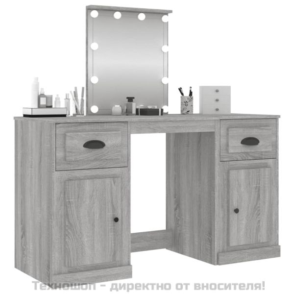 Тоалетка с LED, сив сонома, 130x50x132,5 см