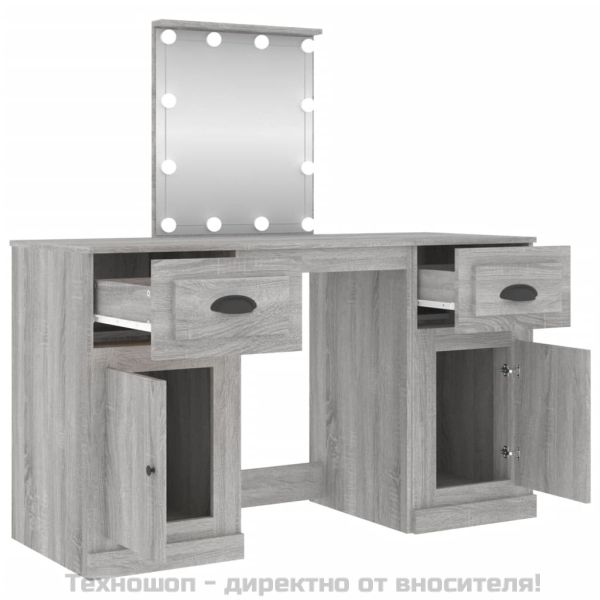 Тоалетка с LED, сив сонома, 130x50x132,5 см