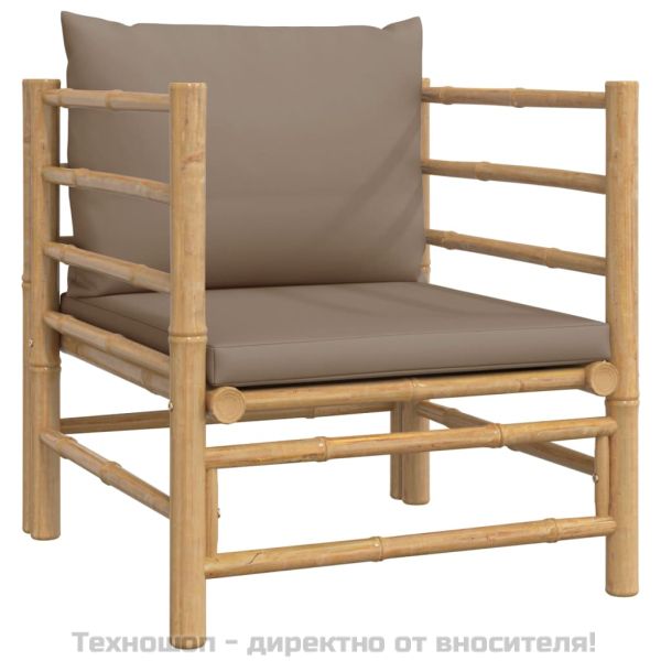 Градински лаундж комплект, 6 части, възглавници таупе, бамбук