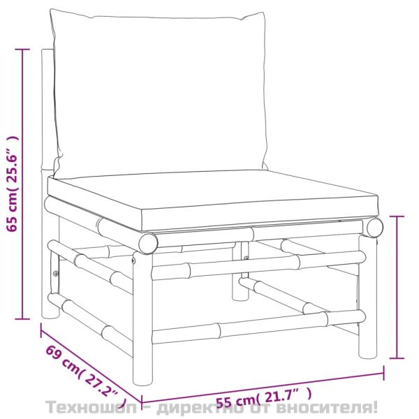 Градински лаундж комплект, 7 части, възглавници таупе, бамбук