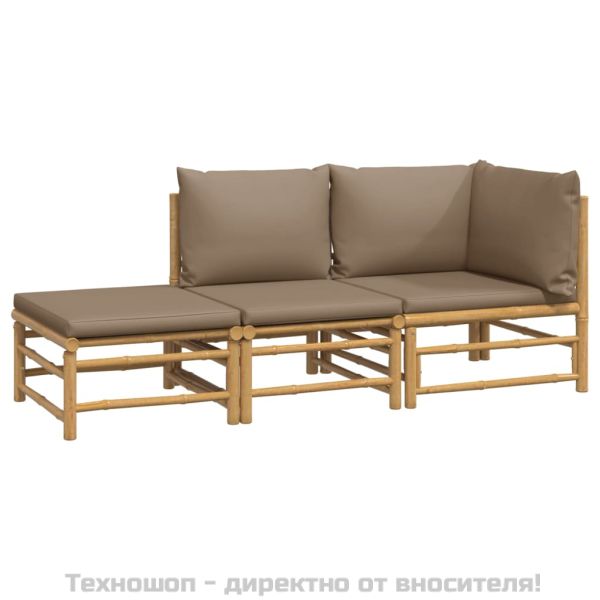 Градински комплект със светлосиви възглавници 3 части бамбук