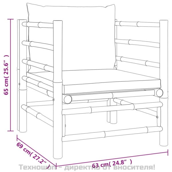 Градински лаундж комплект, 12 части, зелени възглавници, бамбук