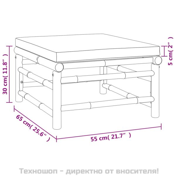 Градински лаундж комплект, 12 части, зелени възглавници, бамбук