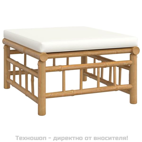 Градински лаундж комплект с кремави възглавници 5 части бамбук