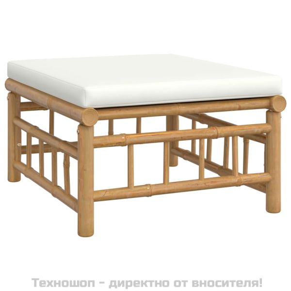 Градински лаундж комплект с кремави възглавници 9 части бамбук