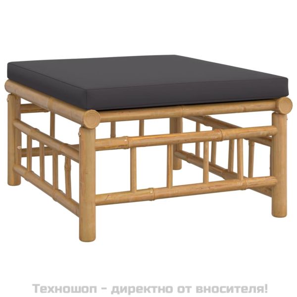 Градински лаундж комплект тъмносиви възглавници 5 части бамбук