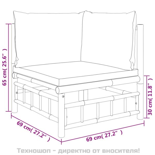 Градински ъглови дивани, 2 бр, тъмносиви възглавници, бамбук