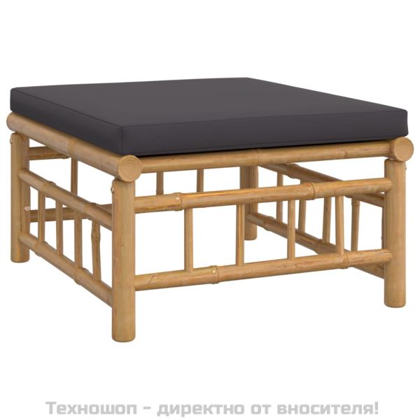 Градински лаундж комплект тъмносиви възглавници 4 части бамбук