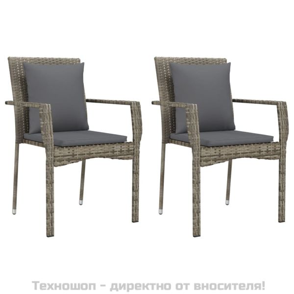 Градински трапезен комплект 3 части с възглавници сив полиратан