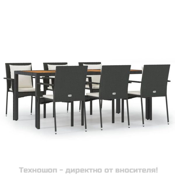 Градински трапезен комплект 7 части възглавници черен полиратан