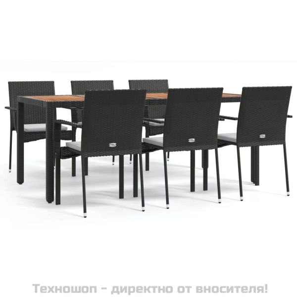Градински трапезен комплект 7 части възглавници черен полиратан
