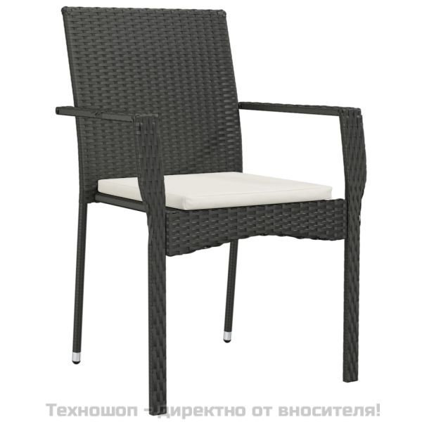 Градински трапезен комплект 7 части възглавници черен полиратан