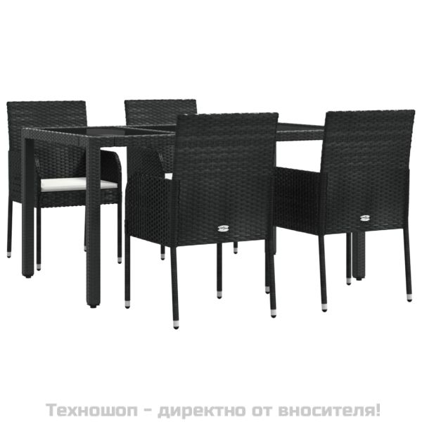 Градински трапезен комплект възглавници 5 части черен полиратан