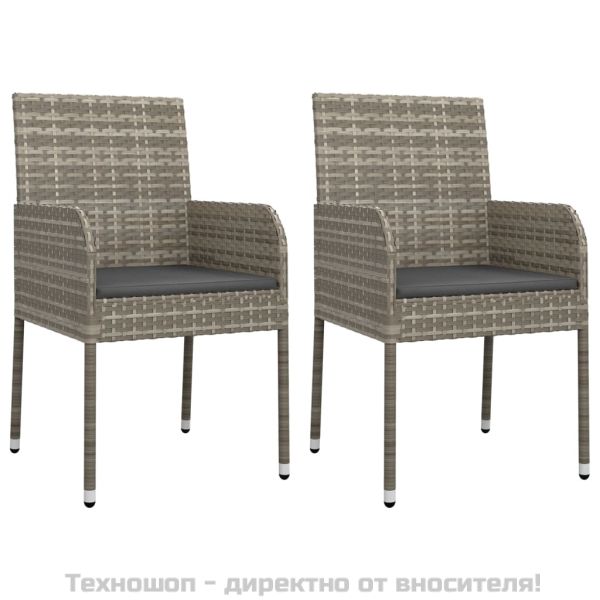 Градински трапезен комплект 3 части с възглавници сив полиратан