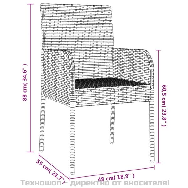 Градински трапезен комплект 3 части с възглавници сив полиратан