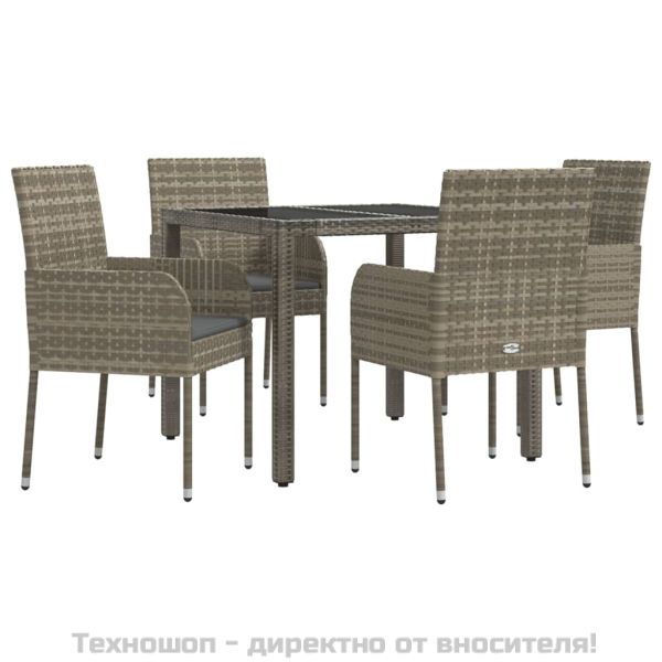 Градински трапезен комплект 5 части с възглавници сив полиратан