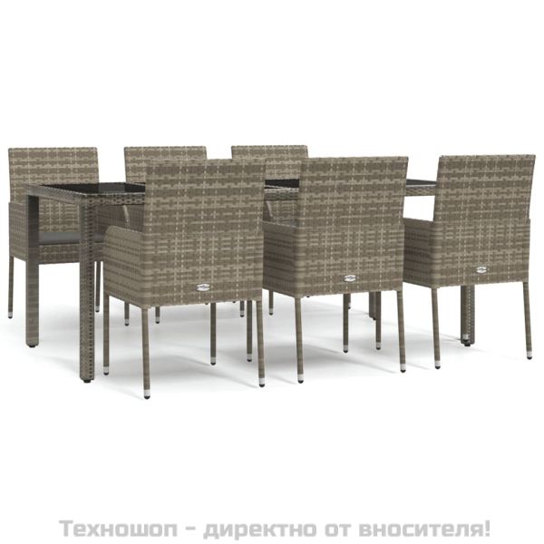 Градински трапезен комплект 7 части с възглавници сив полиратан