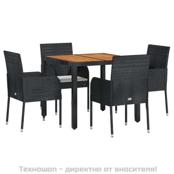 Градински трапезен комплект възглавници 5 части черен полиратан