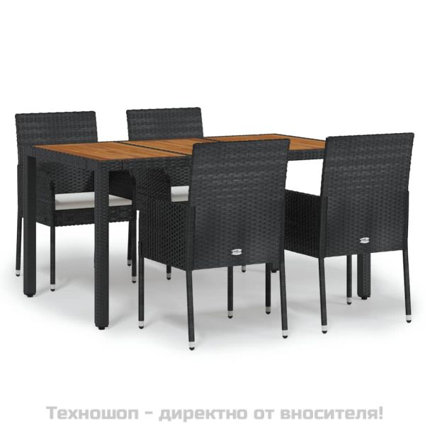 Градински трапезен комплект възглавници 5 части черен полиратан