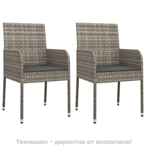 Градински трапезен комплект 3 части с възглавници сив полиратан