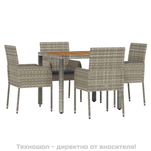 Градински трапезен комплект 5 части с възглавници сив полиратан