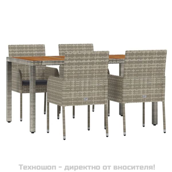 Градински трапезен комплект 5 части с възглавници сив полиратан