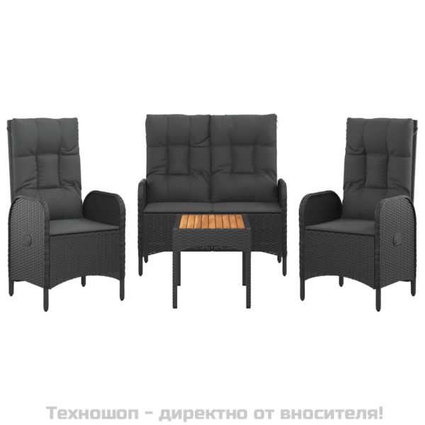 Градински трапезен комплект възглавници 4 части черен полиратан