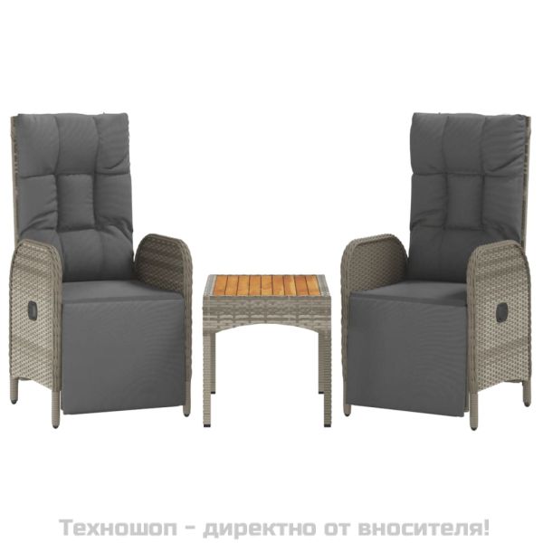 Градински трапезен комплект 4 части с възглавници сив полиратан