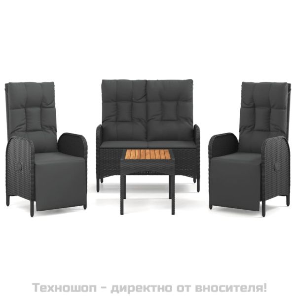 Градински трапезен комплект възглавници 4 части черен полиратан