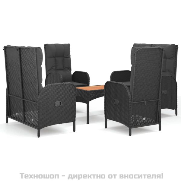 Градински трапезен комплект възглавници 5 части черен полиратан