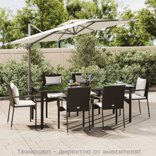 Градински трапезен комплект 7 части възглавници черен полиратан