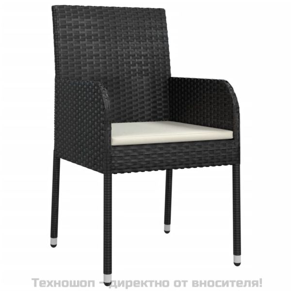 Градински трапезен комплект възглавници 9 части черен полиратан