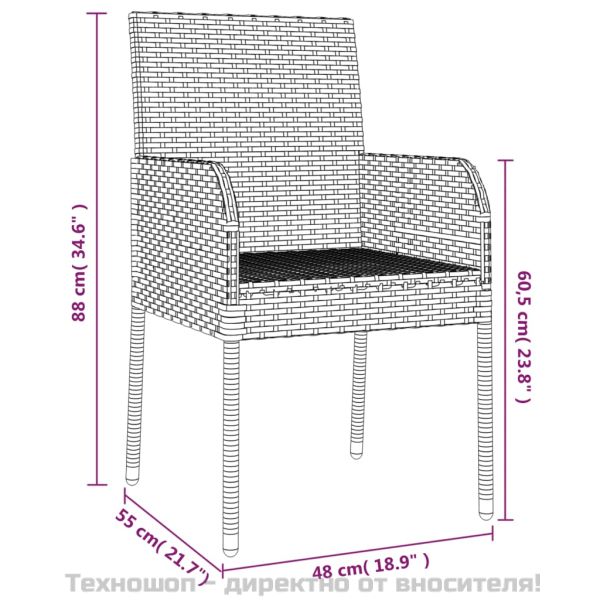 Градински комплект с възглавници 11 части черно/сиво полиратан