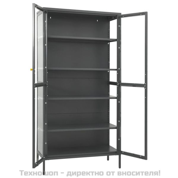 Витрина, антрацит, 90x40x180 см, стомана и закалено стъкло