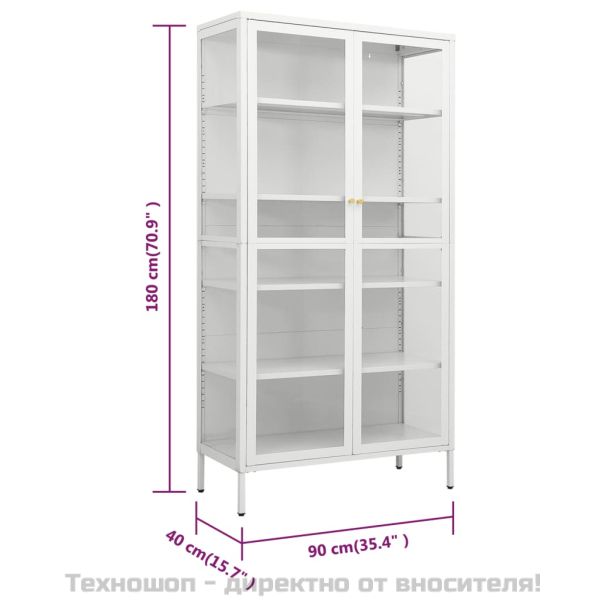 Витрина, бяла, 90x40x180 см, стомана и закалено стъкло