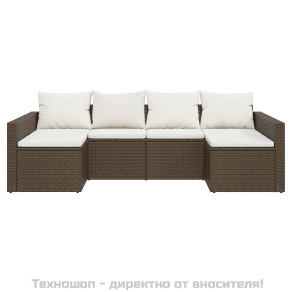 Градински комплект с възглавници, 2 части, кафяв, полиратан