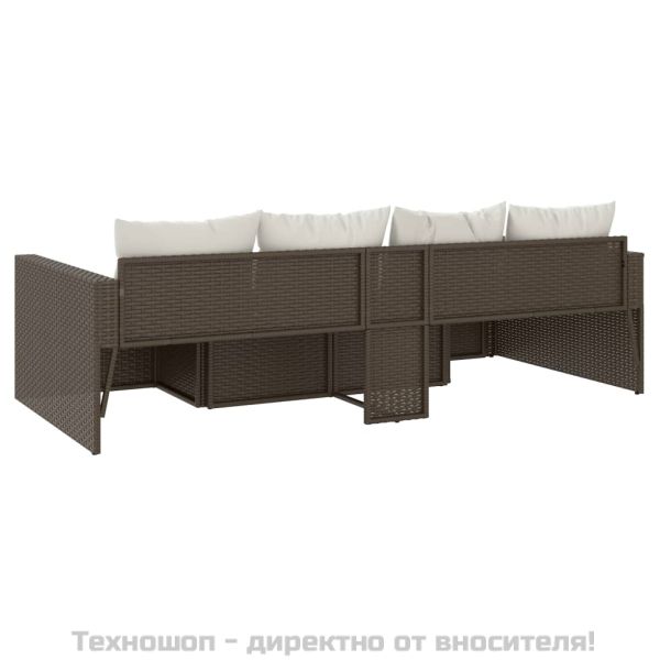 Градински комплект с възглавници, 2 части, кафяв, полиратан