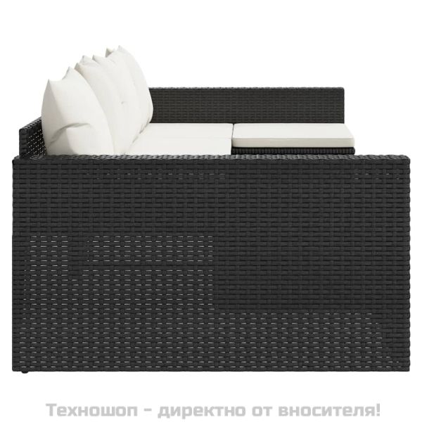 Градински лаундж комплект с възглавници 2 части черен полиратан