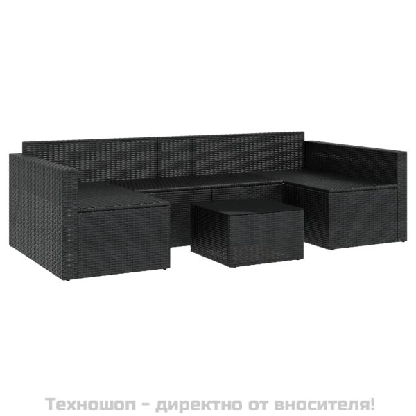 Градински лаундж комплект с възглавници 2 части черен полиратан