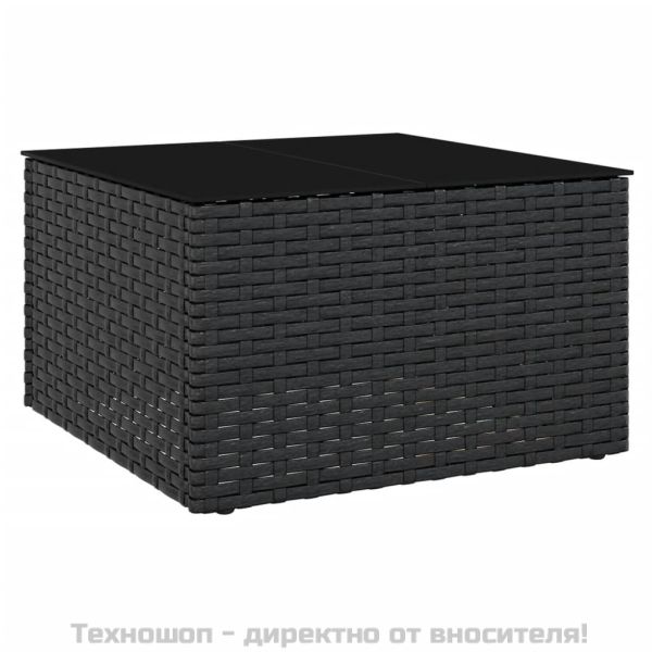 Градински лаундж комплект с възглавници 2 части черен полиратан