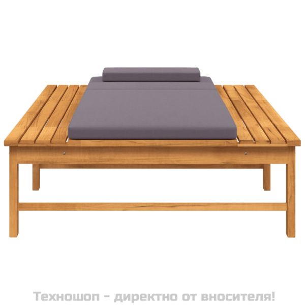 Шезлонг с тъмносиви шалте и възглавница, акациево дърво масив