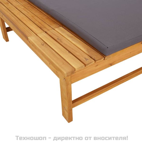 Шезлонг с тъмносиви шалте и възглавница, акациево дърво масив